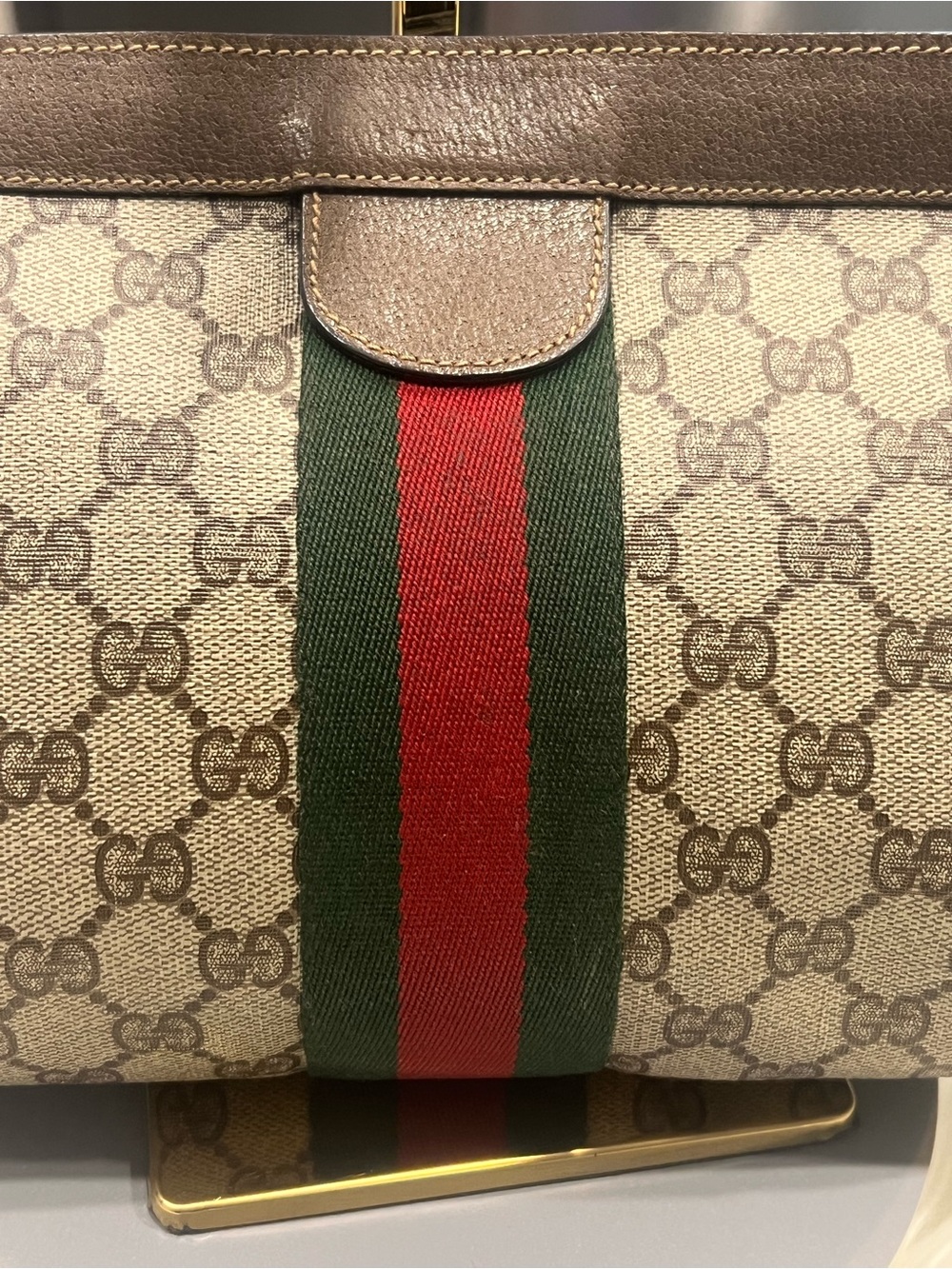 Gucci Sherry Line Beige/Brown Monogram Clutch/Crossbody Bag 11”x8”x3” - Picture 14 of 15